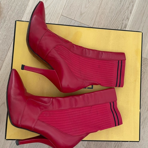 Auth Fendi Rockoko Red Ankle Sock Boots Size 37 - Picture 6 of 7